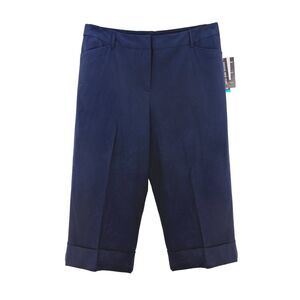 BRIGGS New York Women's Capri Crop Dress Pant 16 Slimming Solution Navy Blue B35